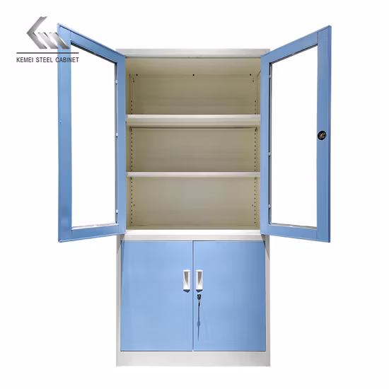 Hoher Aktenschrank aus Metall mit Glastür und Aktenschrank aus Stahl
